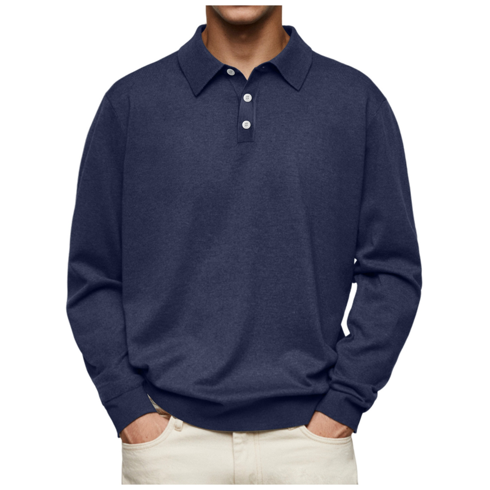 thumbnail image 1 of Camisa informal de manga larga con botones y color liso para hombre: diseño con solapa, material de poliéster, adecuada para el trabajo y la oficina, tallas S-XXXL., 1 of 7